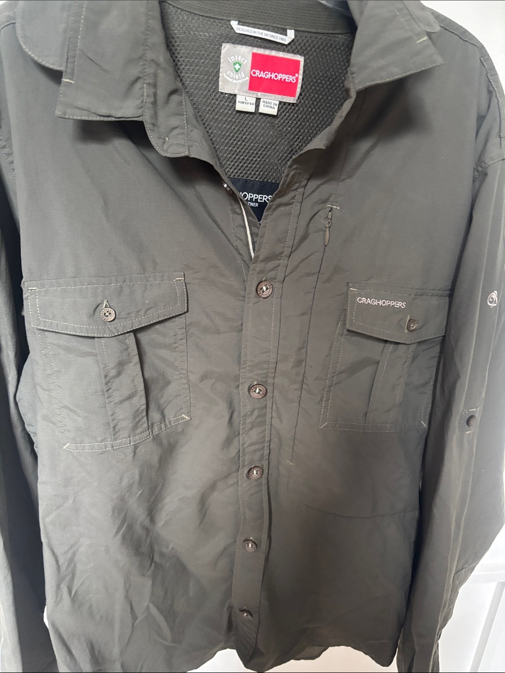 Craghoppers Olive Green Rip Stop Button Up Insect Shield Shirt / jacket